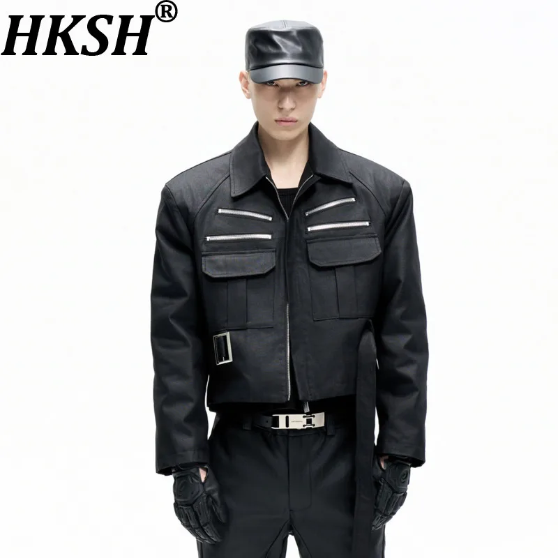 HKSH Autumn Winter Men Tide Dark Safari Style Lace-Up Waistband Parka Thickened Fleece Lined Jacket Short Coats Chic Ins HK17133