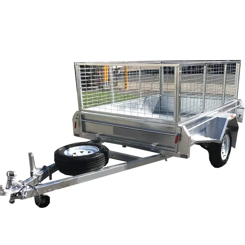Disc Brake Car Trailer Galvanized Tandem Box Trailer 8*5  with Mesh Cage