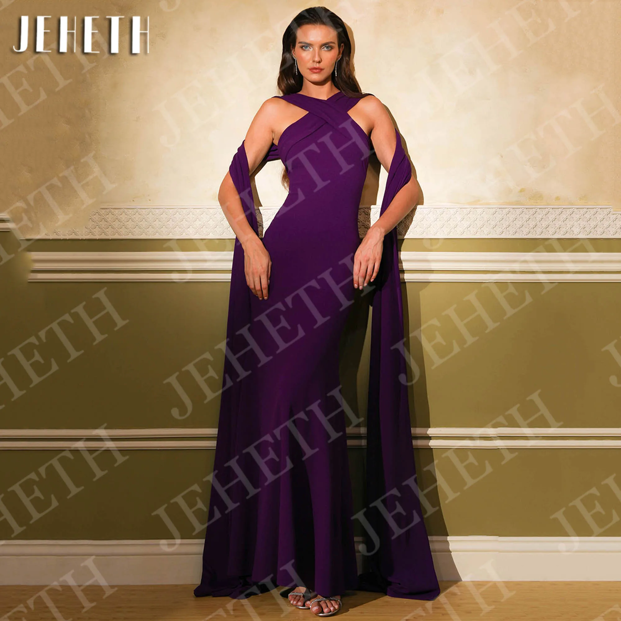 

JEHETH Elegant Long Evening Dress Formal Mermaid Sleeveless Crape Floor Length Party Dresses Customized فساتين للمناسبات الخاصة