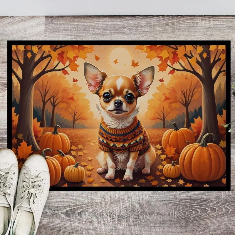 

Fall Chihuahua Doormat Indoor Outdoor Non Slip Washable Low Pile Entryway Front Door Rug Seasonal Decor Welcome Mat House Decor