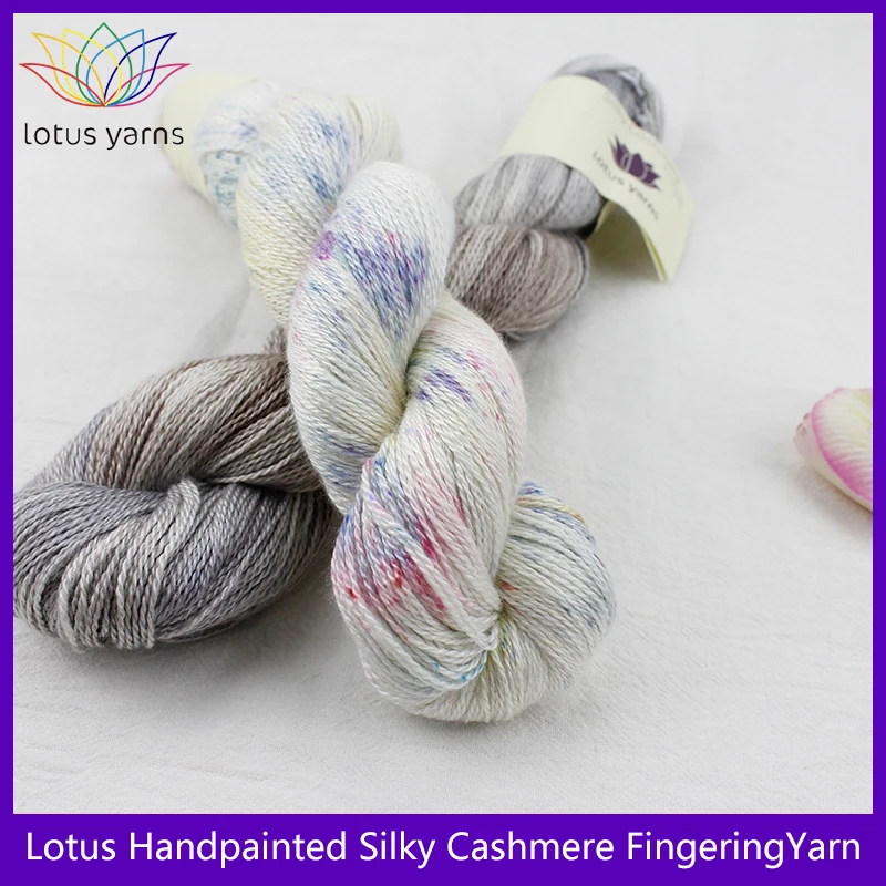 Lotus Handpainted silky cashmere fingering   Hand-knitted Yarn Scarf  Hand-Weaving Thread Yarns