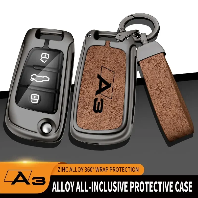 Zinc alloy Audi A3 car key protection box Remote control device protective cover Suitable for Audi Q3 Q7 A3 logo car key cover