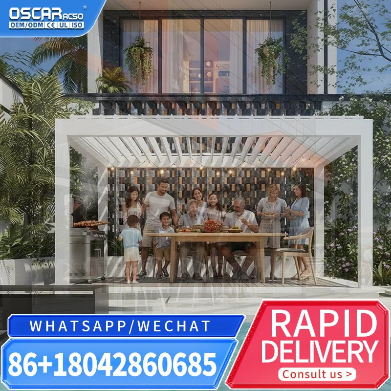 Motorized Aluminium Louver Roof Arbors Pergola with RGB Light for Garden Patio and Outdoor Spaces pergola