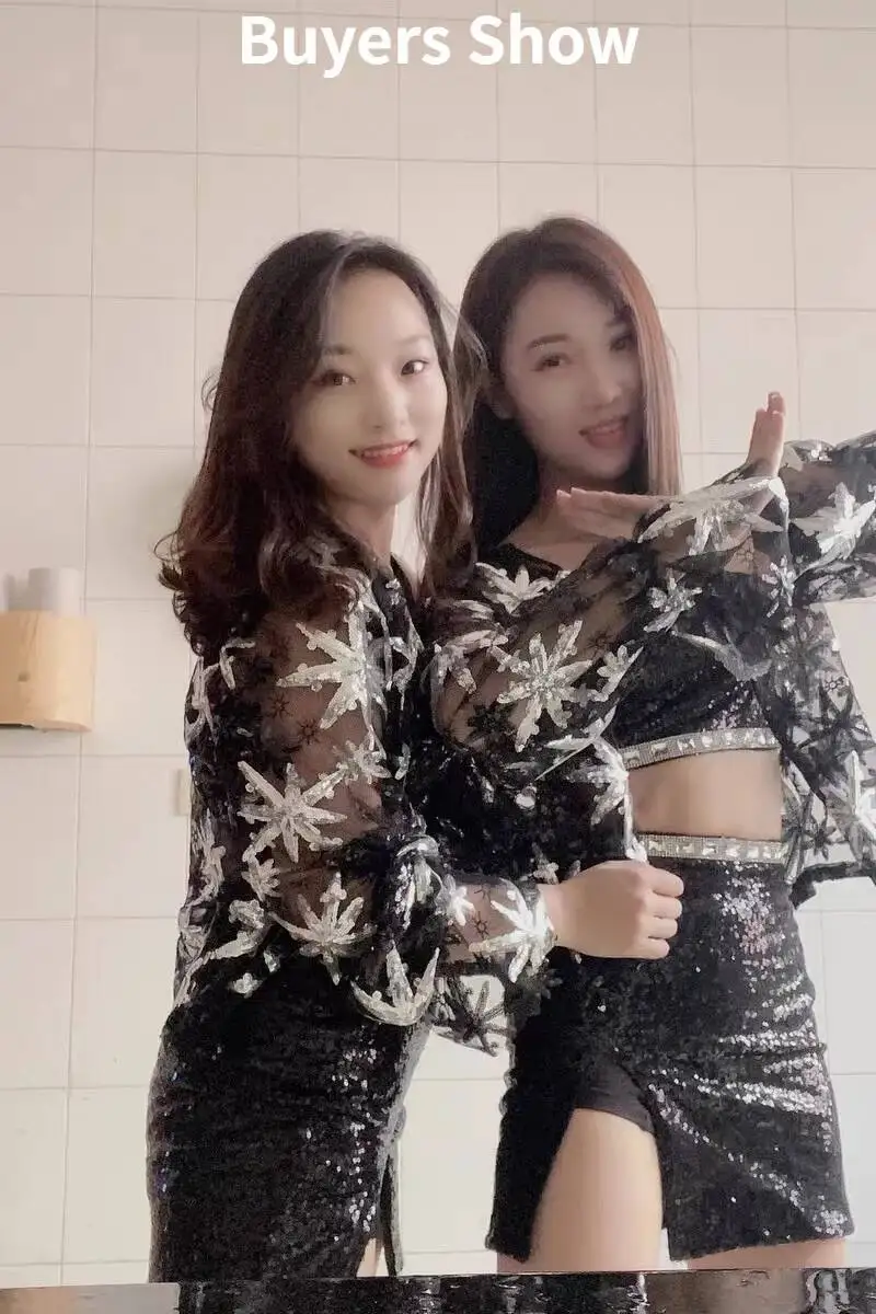 Women Kpop ROSE Group Stage Dance Shiny Sling Tops Jazz Dancewear Performance Costume Sequins Skirt Sexy Festival Outfits view 6