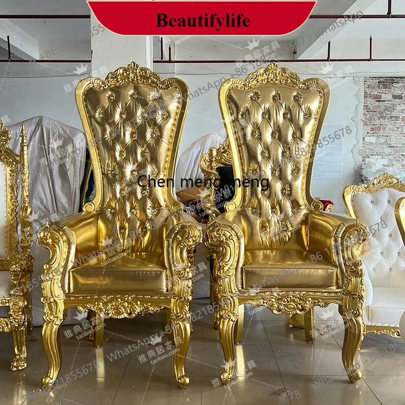 

G153 European-style heightened high-back chair engraved gold foil single sofa chair beauty salon hotel opening image chair