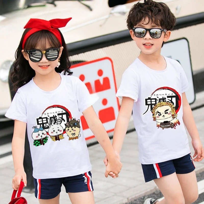 Chiikawa Simple Cartoon Character Graphic T‑Shirt, Unisex Couple Casual Summer Short‑Sleeve Oversized Streetwear Daily Top