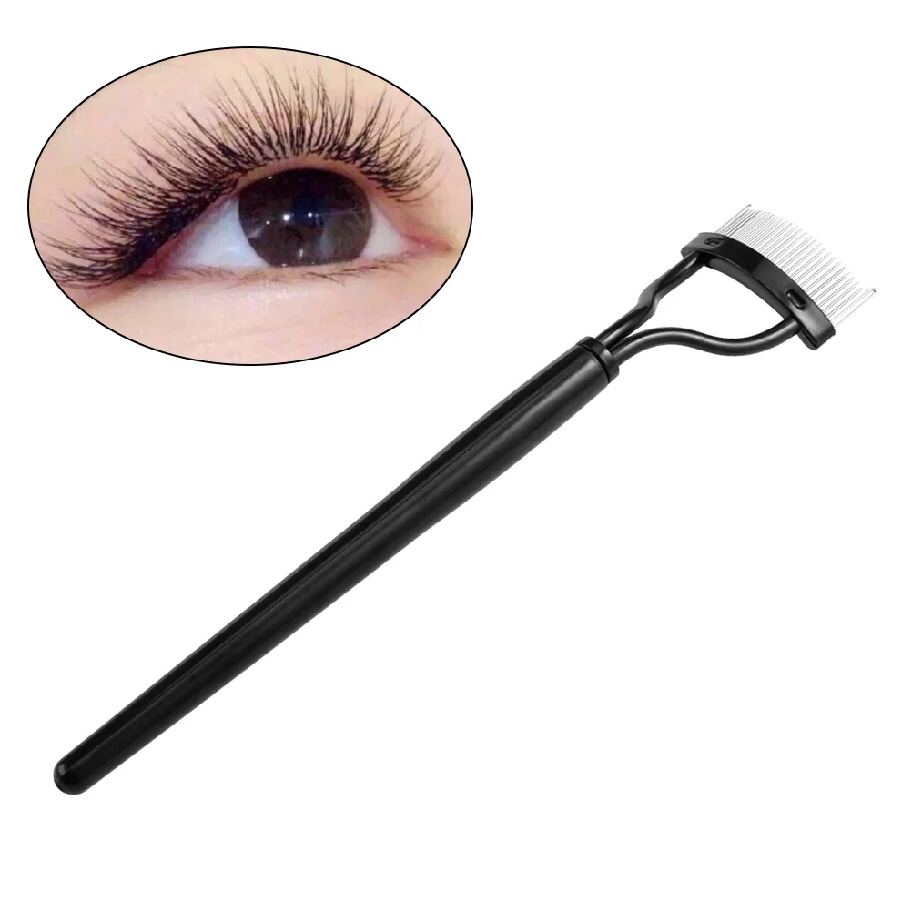 Pettine per ciglia Denti in metallo nero Design curvo Applicatore per mascara Strumento per trucco facile da tenere Spazzola per sopracciglia