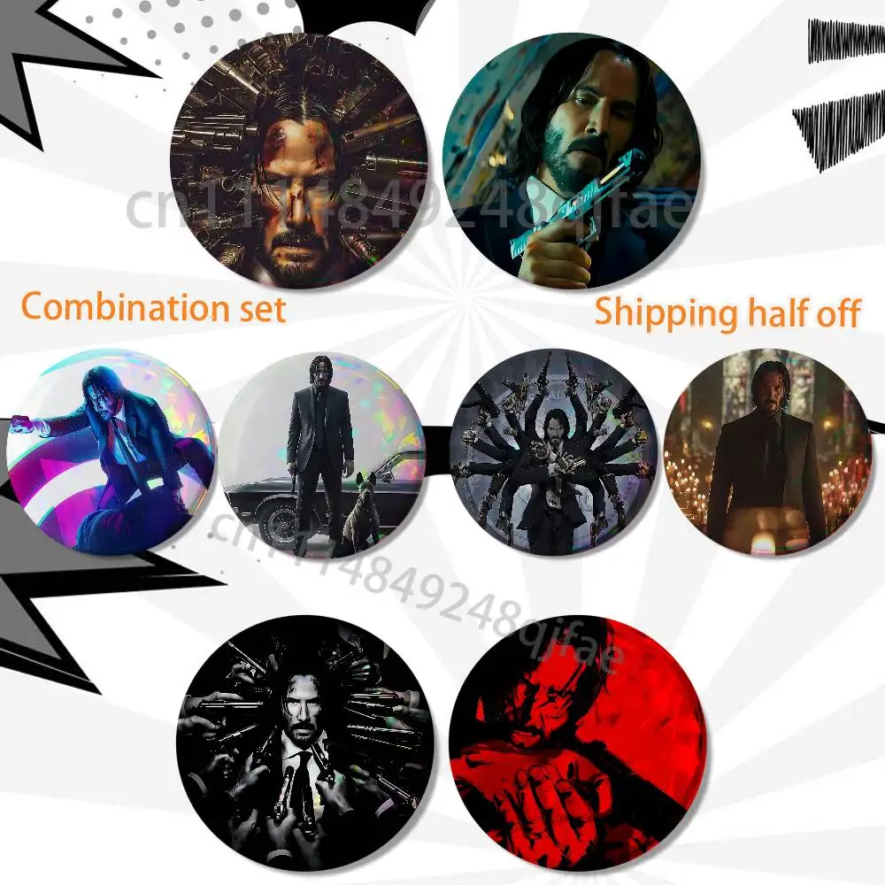 Super Agent John Wick   2 piece set Pins Creativity Printed Pictures Text Metal Lapel Badges Brooches Jewelry Gift