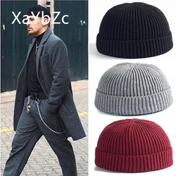 Gorros de malha unissex com fio curto, chapéu Hip Hop, elástico, quente, casual, adulto, homens, fêmea, boné de caveira, inverno