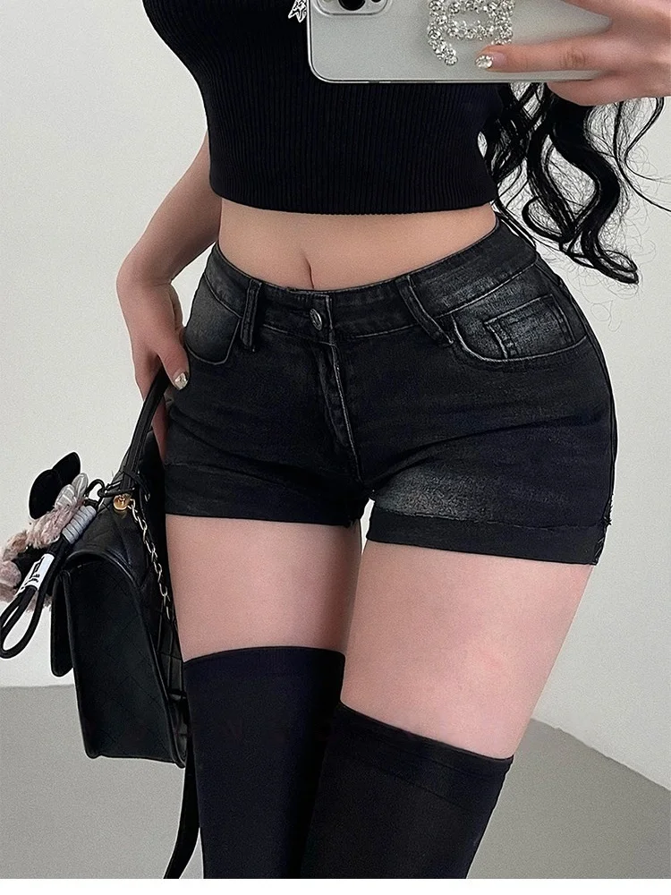 

Sexy Low Waist Cheeky Shorts Women's Super Short Jeans Shorts High Waist Flared Cuffed Hemline Lengthening Legs Hot Pants