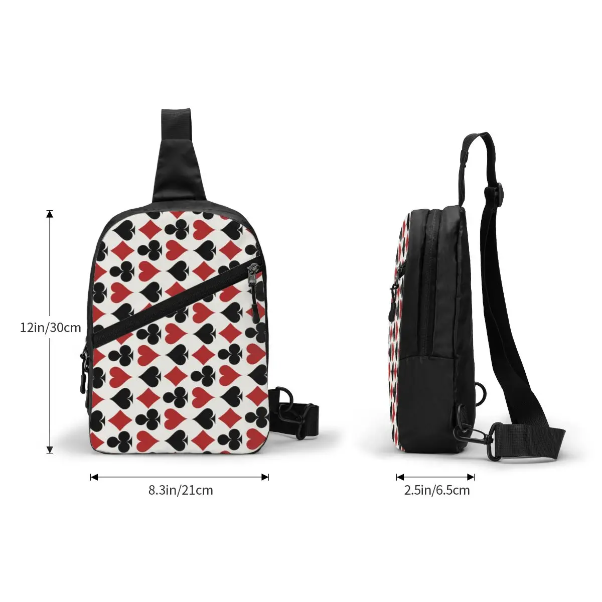 Poker Playing Card Symbols Sling Crossbody Chest Bag Men Fashion Heart Spade Diamond Club Shoulder Backpack for Camping Biking