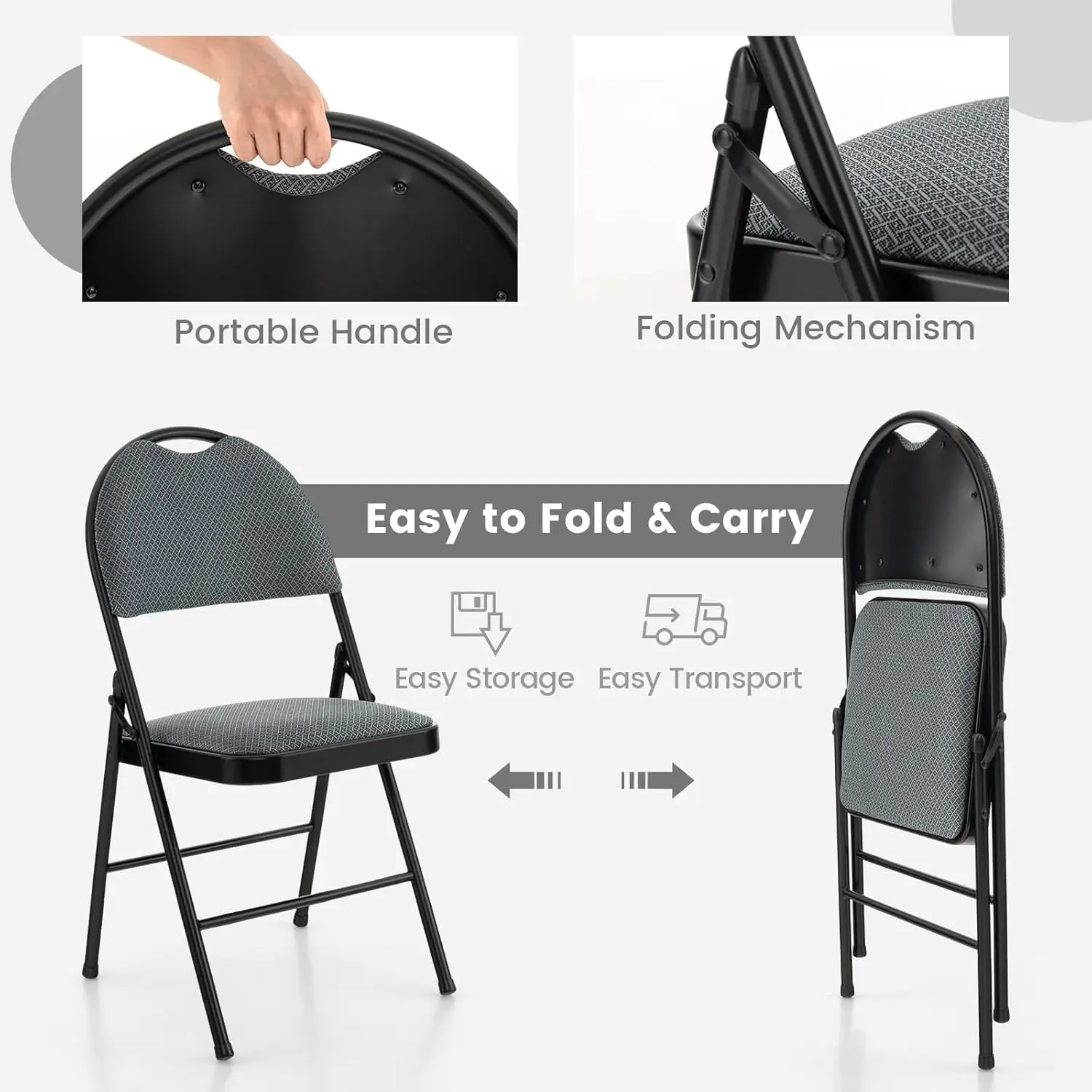 Folding Chairs 6 Pack, Foldable Chair Set With Padded, Handle Hole And Metal Frame Dining Chair Set For Indoor And Outdoor,