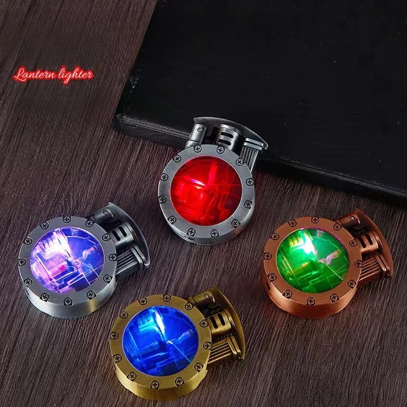 

Зажигалка в стиле ретро с синим пламенем, прозрачное окно, ветрозащитная зажигалка, мужская подарочная зажигалка, аксессуары для сигар, новинка 2026 года