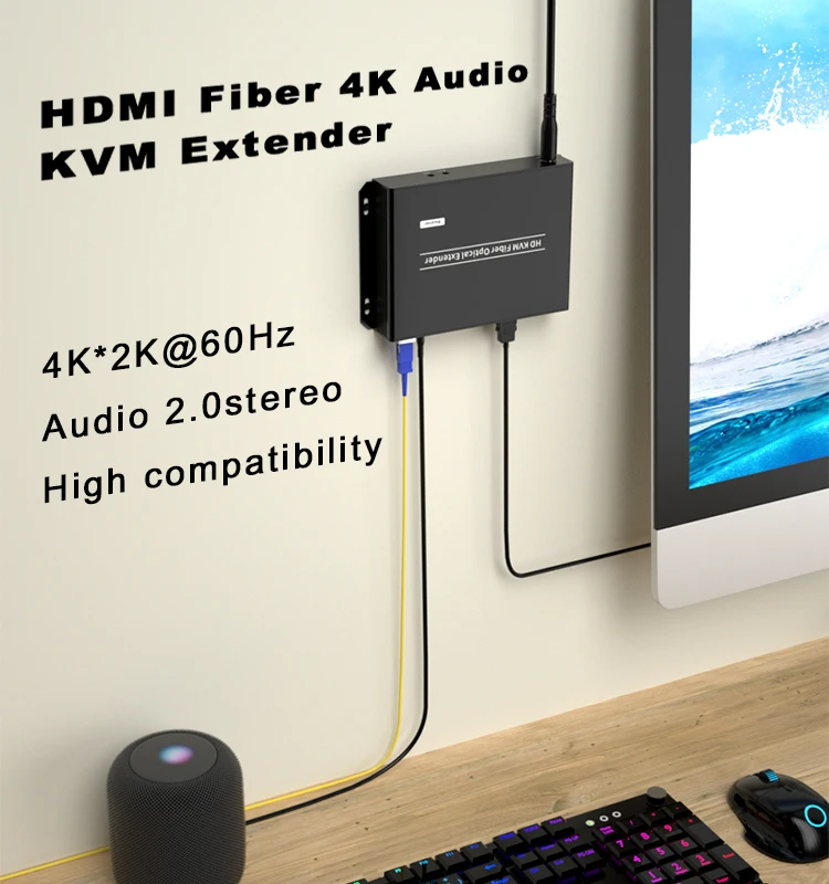 Definição do apoio 4k @ 60hz do extensor da fibra ótica de pway hdmi até 20km com extensor profissional do vídeo da transmissão bidirecional