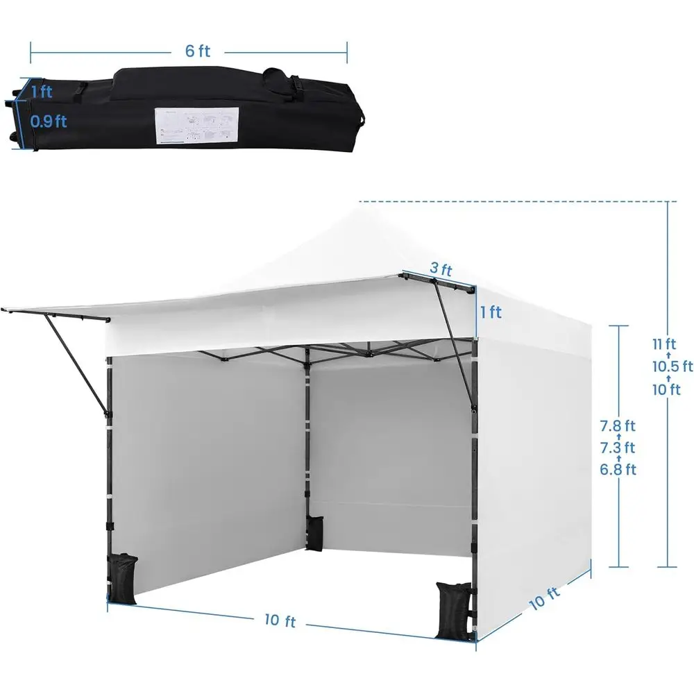 مظلة منبثقة فورية مقاس 10 × 10 مع جوانب قابلة للإزالة ومظلة وعجلات وأكياس رمل وأوتاد للمناسبات الخارجية والحفلات والشاطئ - أبيض #2