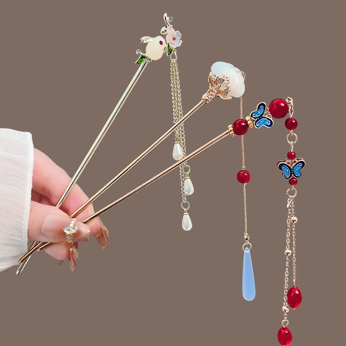 Ancient Simple Hairpins New Chinese Style Long Tassel Hair Sticks Elegant Flower Pearl Butterfly Designs Hair Accesoories image 4