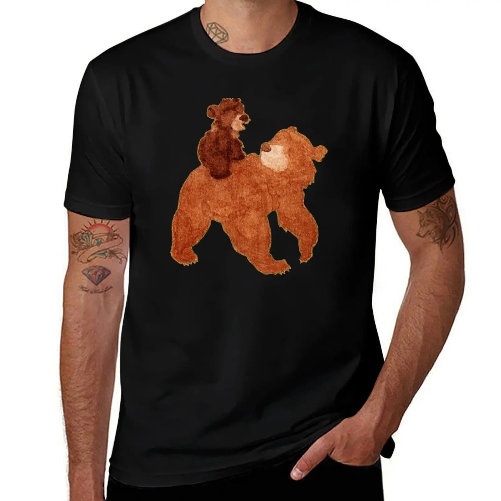 

Watercolor Silhouette Brother Bear Koda and Kenai T-Shirt cotton t shirt pack t shirt men 100% cotton luxury brand
