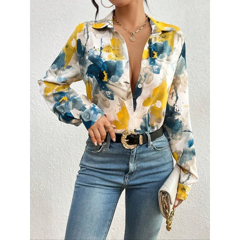 

Plus Size New Women Fahsion Vintage Printed Button Blouses Shirts Ladies Long Sleeve Shirt Women Casual Loose Tops