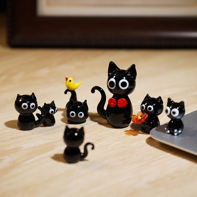 Cartoon Black Cat Mini Glass Ornaments Handmaking Kitten Cute Crafts Colored Glaze Table Decoration for Birthday Gifts 2025 New