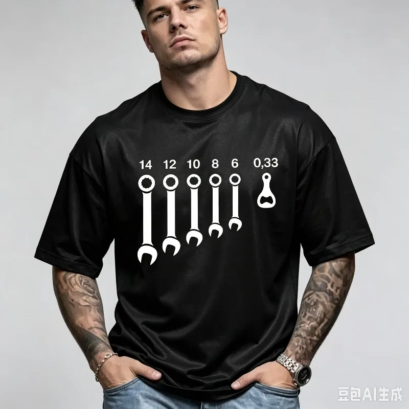 Wrench Size 14 12 10 8 6 0.33 T-Shirt Beer Opener Print Modal Men Casual Short Sleeve Tee Mechanic Gift Top