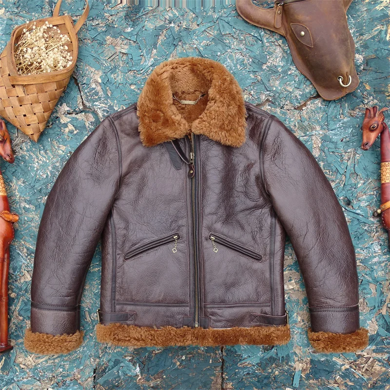 

Утепленная кожаная куртка Teddy Brown из натуральной овчины, мужская теплая летная куртка с улучшенной застежкой-молнией, версия B3