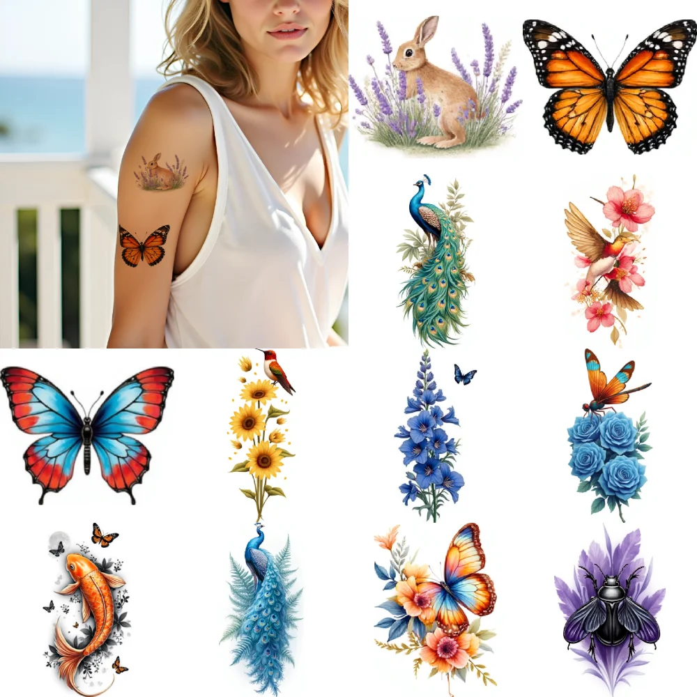 

28 шт., временные татуировки, временные татуировки, наклейки, бабочка, колибри, жук для бедер, рук для взрослых