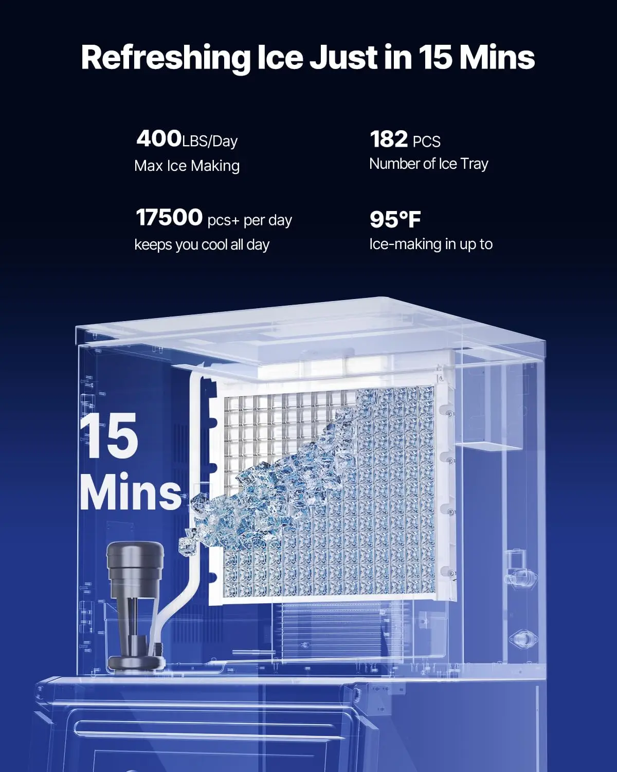 Commercial Ice Maker Machine, 400LBS/24H Ice-Making Machine with 300LBS Stainless Steel Storage Bin, Auto Self-Cleaning Ice Make
