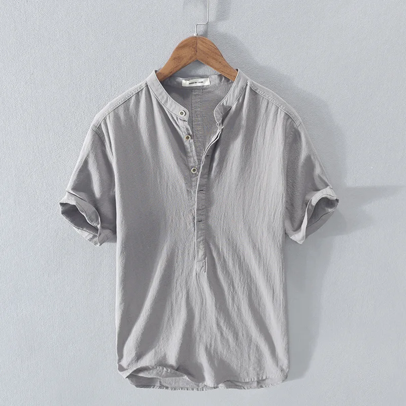 

Cotton and Linen Pullover Youth Breathable Versatile Summer New Men's Shirt European and American Simple Casual Loose Shirt