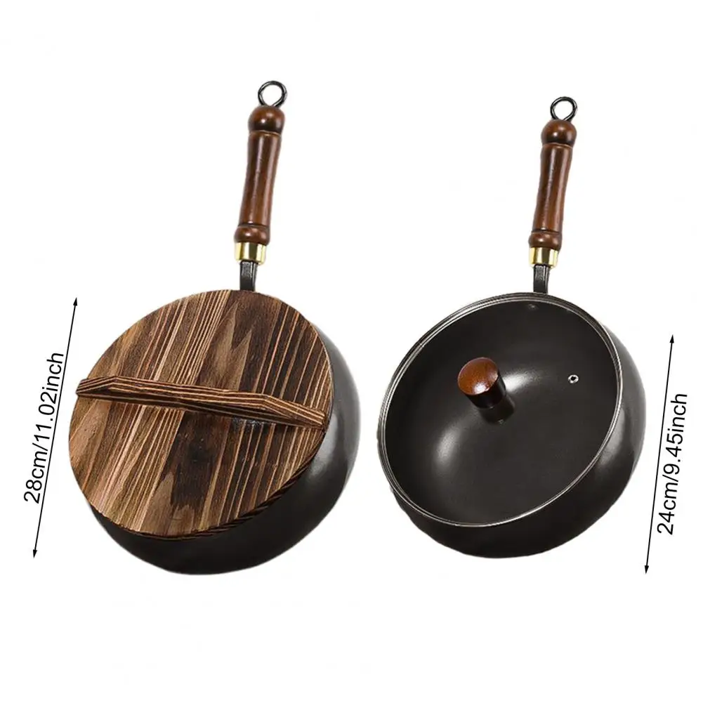 24/28cm Cast Iron Wok With Lid & Spatula 24/28cm Large Belly Frying Pan For Stir-Fry Soup Uncoated & Scratch-Resistant Induction