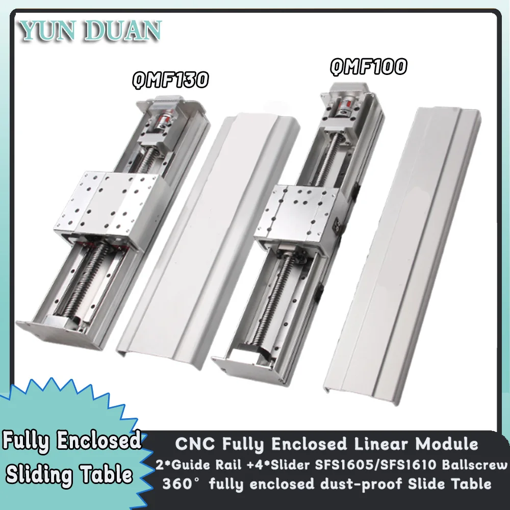 100~130mm Width Fully Enclosed Module Linear Guide Rail Dust Cover Sliding Table 100-1000mm Stroke SFS1605/1610 CNC XYZ Axis