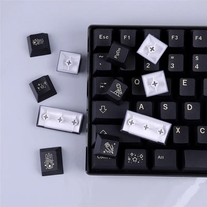 Imagem -06 - Teclas Gmk Stargaze Tema Perfil Cereja Material Pbt Teclas Pretas para Jogos Mecânicos Faça Você Mesmo Teclado Personalizado 130 Teclas por Conjunto