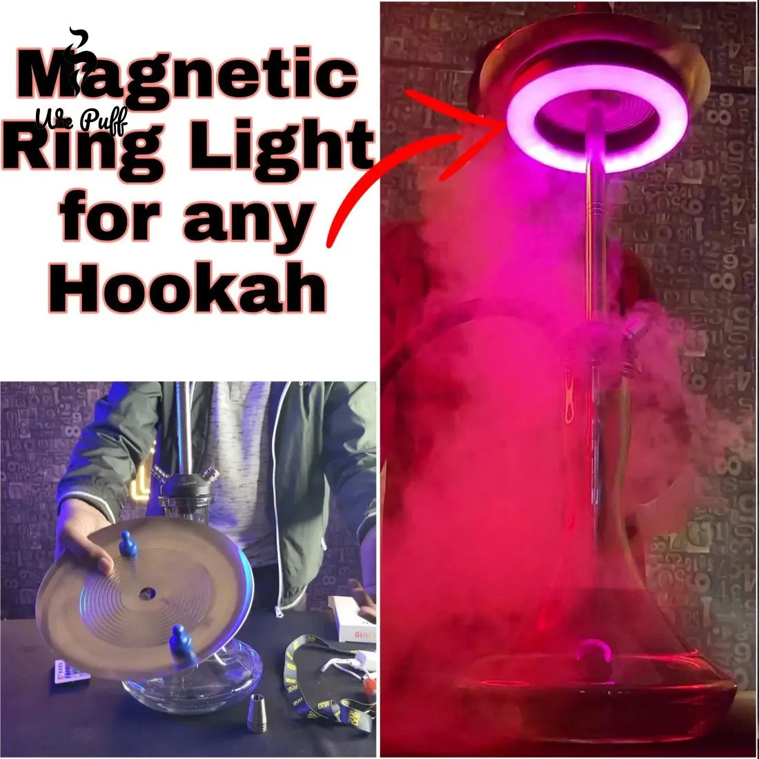 WE PUFF Hookah Shisha Lights Colorful LED Show Ring Lamp Magnet /Viscose Two Types with Remote Control Chicha Accessories