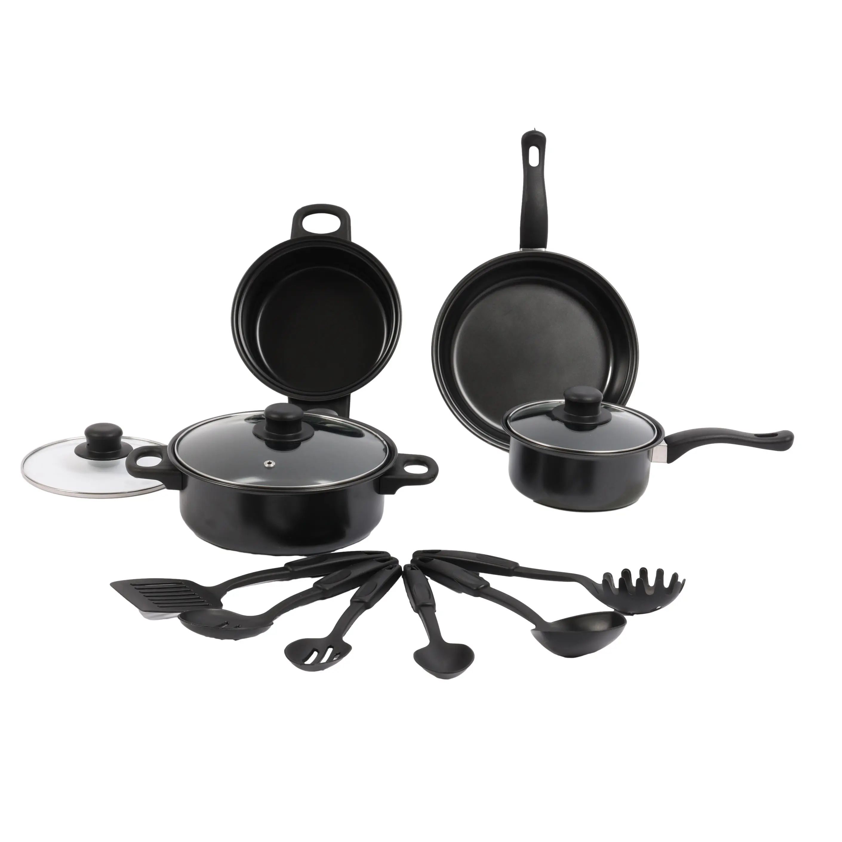 Kitchen 7 Piece  Cookware Sets Black Pot and Pans Cast Iron Cooking Pot Cookware Set
