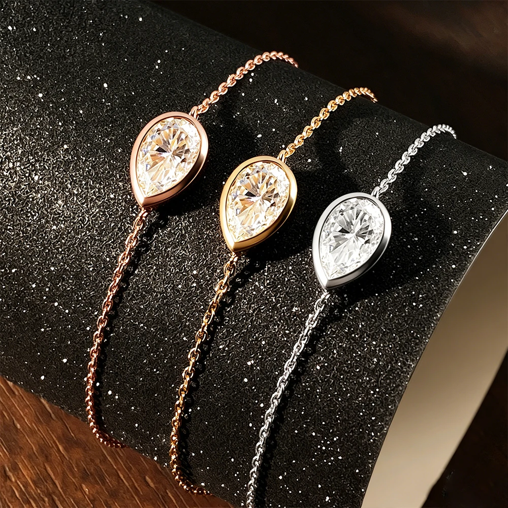 

2CT Bezel Set Pear Cut Moissanite Bracelet 925 Sterling Silver Jewelry Bracelets Femme Birthday Valentines Gift for Girlfriend