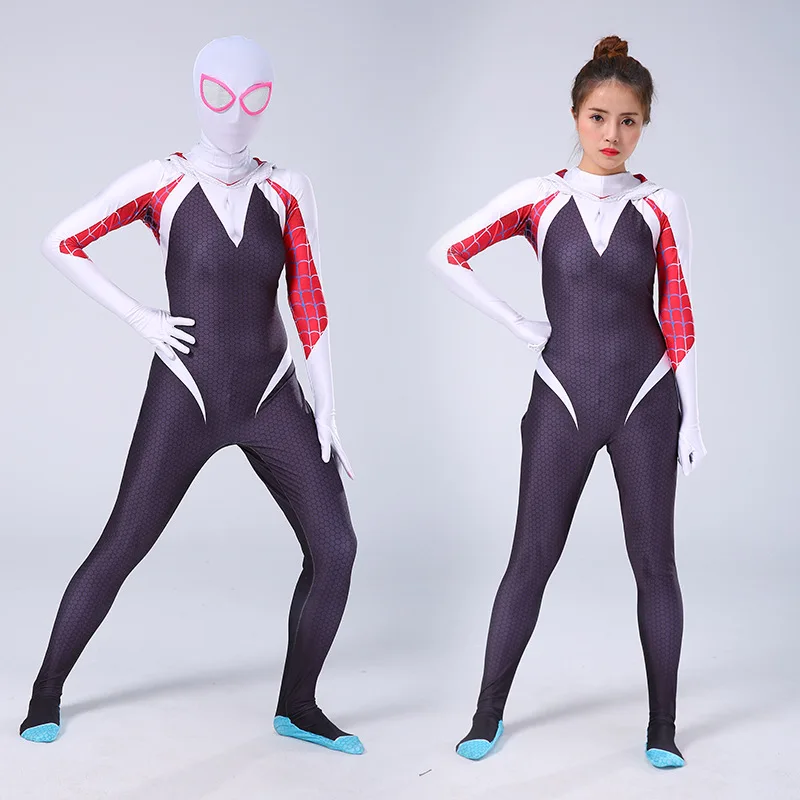 Gwen Spider Man Tight Suit Hero Adult Cosplay Costume Halloween Children'sJumpsuit Miles