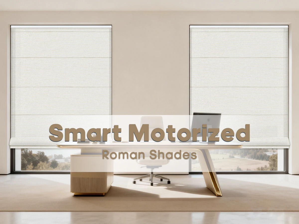 No Tool Automatic Blackout Roman Shades No Drill Tuya OEM Customization Remote Control Motorized Roman Smart Blinds for Window view 6