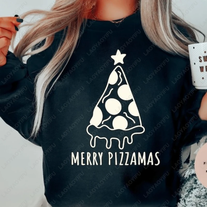 

Срез пиццы, рождественская елка, веселая пицма, забавная толстовка для мужчин и женщин, новогодний рождественский пуловер в стиле Харадзюку, осенне-зимняя термотолстовка