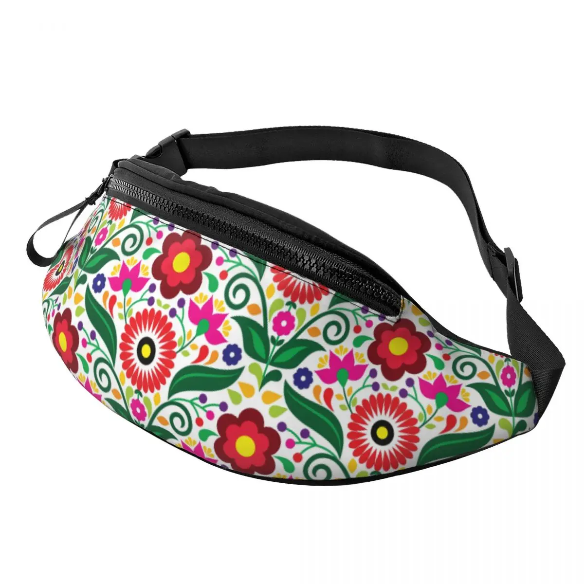 Custom Colourful Floral Mexican Flowers Fanny Pack Women Men Crossbody Waist Bag for Traveling Phone Money Pouch
