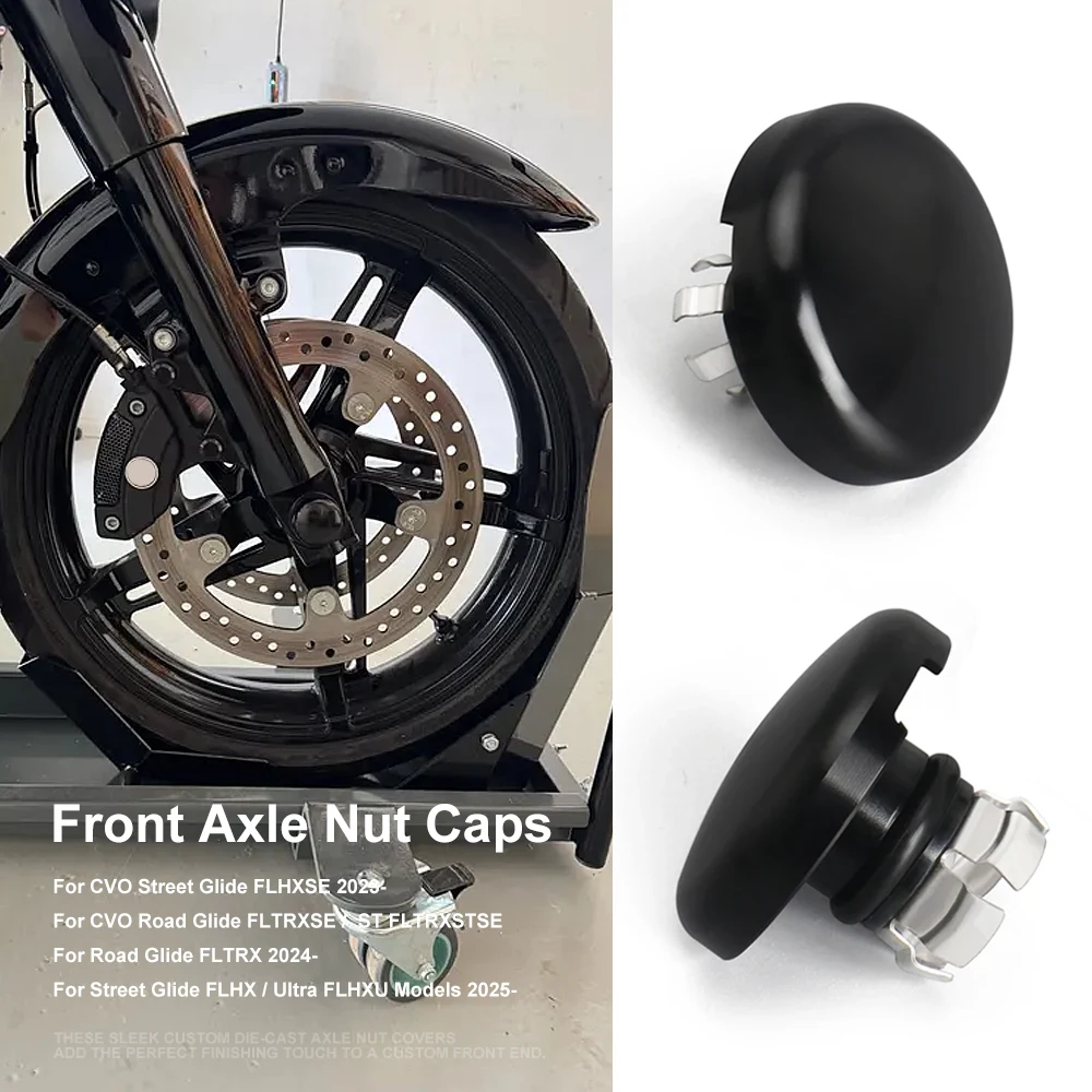 

For Touring Front Axle Nut Caps For CVO Road Glide Street Glide FLHX FLTRX 2023- Ultra FLHXU Models 2025 Black Wheel Lock Cover
