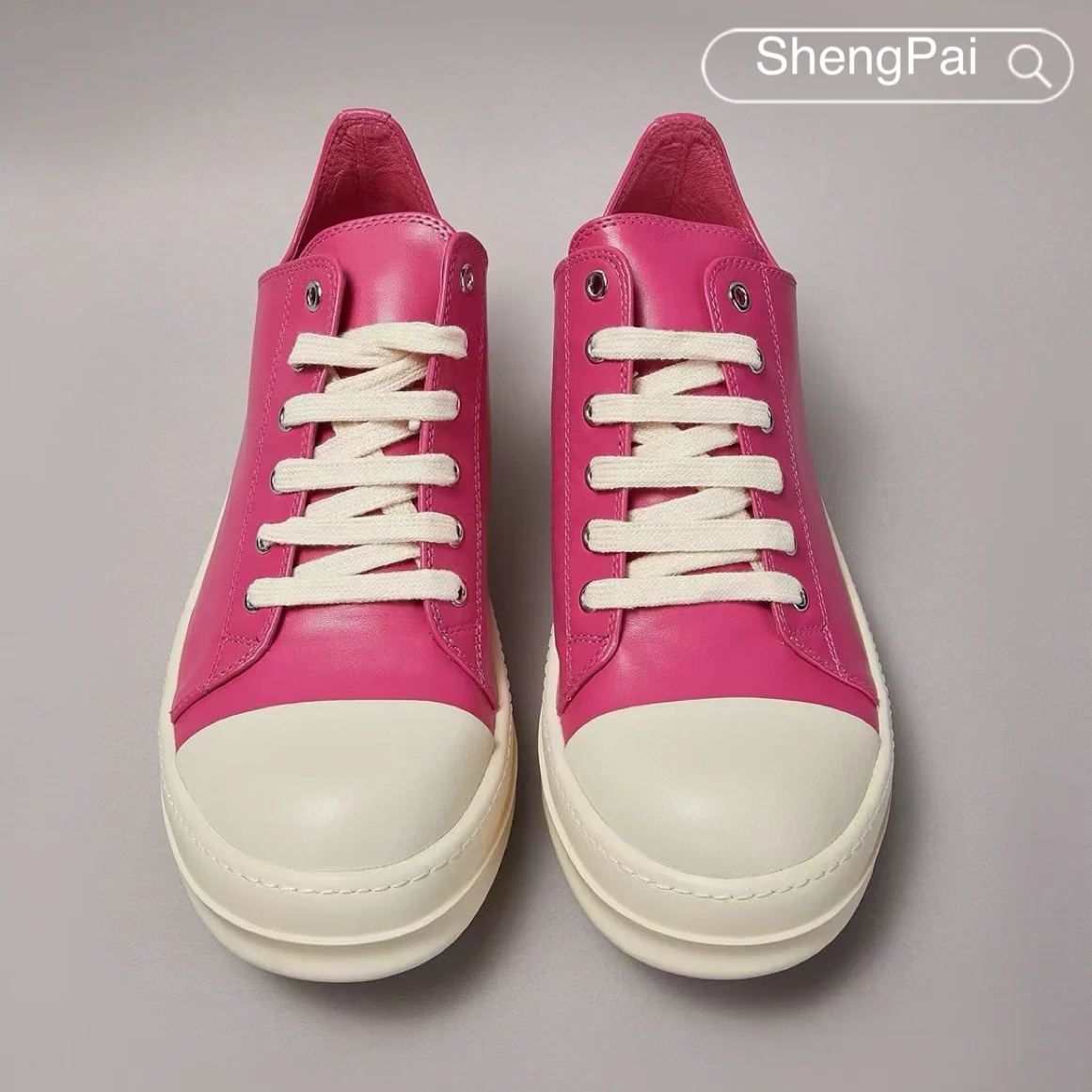 

Men's and Women's Casual Shoes Bright pink Leather Low-Top Men's Lace-Up Flat Shoes O-wen High-Quality Sneakers & Ankle Boots