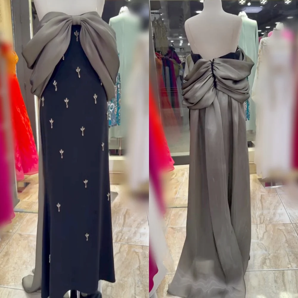 

Customized Jersey Rhinestone Bow Off-the-shoulder Midi Dresses Bespoke Occasion Classic Elegant Party Gown Sizes Available