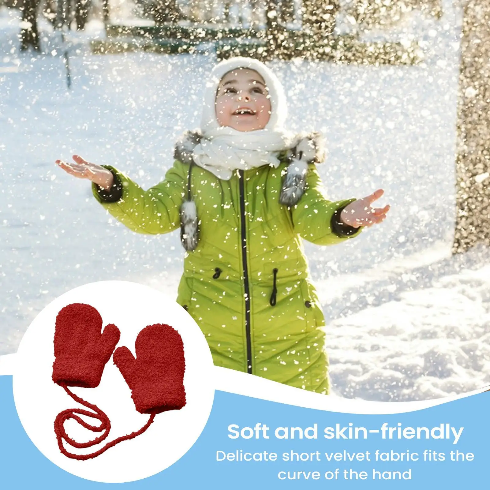 

Варежки для малышей, теплые утепленные перчатки на флисовой подкладке со шнурком, аксессуары для защиты от потери и холодной погоды для детей 1-3 лет