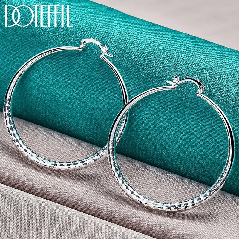 

DOTEFFIL 925 Sterling Silver Big Circle 70mm Grain Hoop Earring For Woman Fashion Party Wedding Engagement Party Jewelry