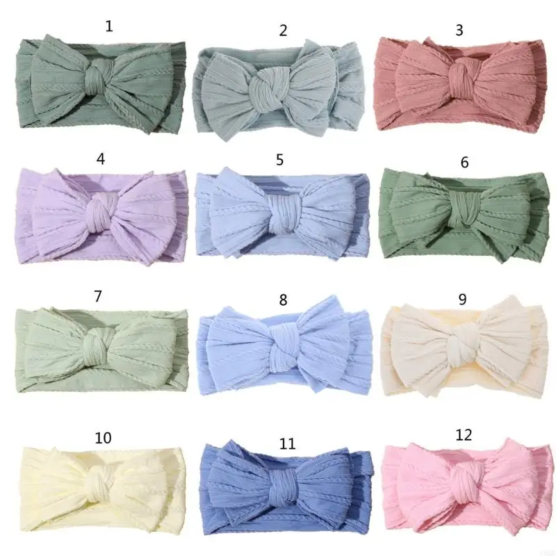 19QF Baby Girl Nylon Headbands Bowknot Elastic Hair Bands Soft Headwear 2 Layer