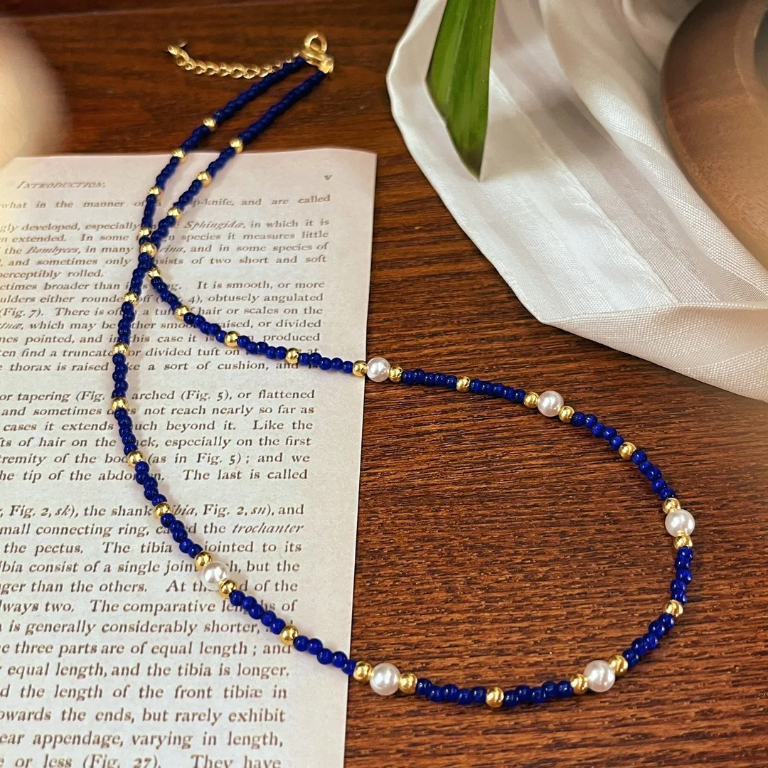 

Gorgeous Blue Stone Beads Necklace Pearl Choker for Women’s Bikini Dress Accessories Colorful Body Jewelry Party Dresses