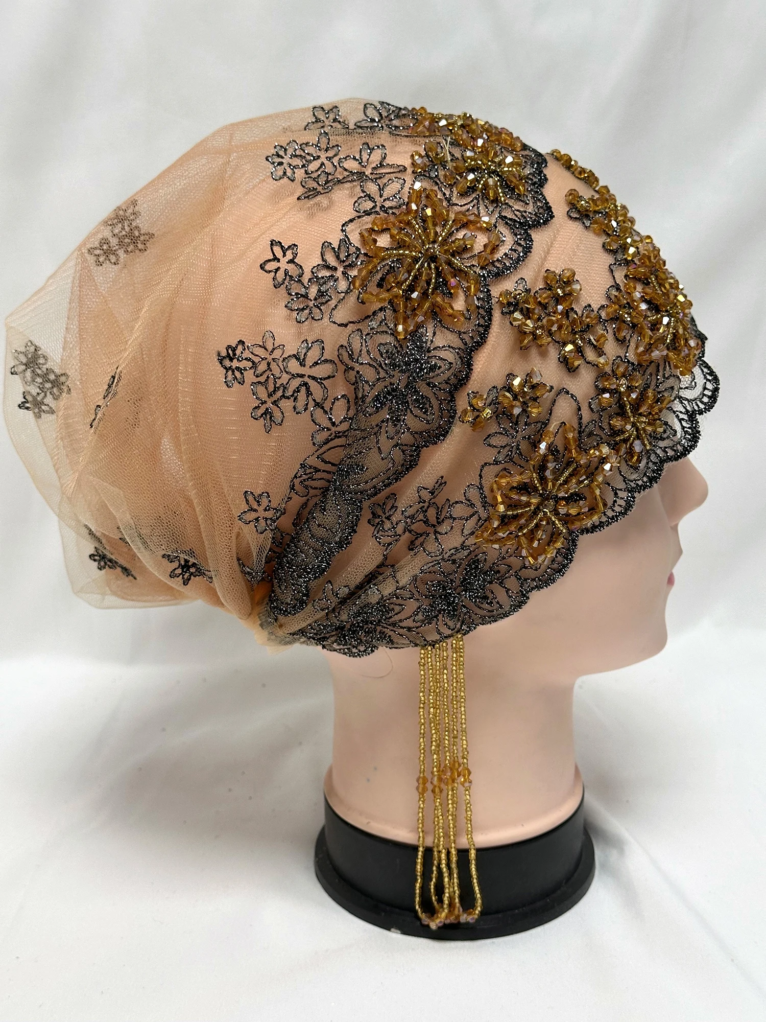 2025 Hot Selling Handmade Beads Turban Cap for Women High-Grade Fabric Muslim Headscarf Chemotherapy Cap African Headwrap Bonnet