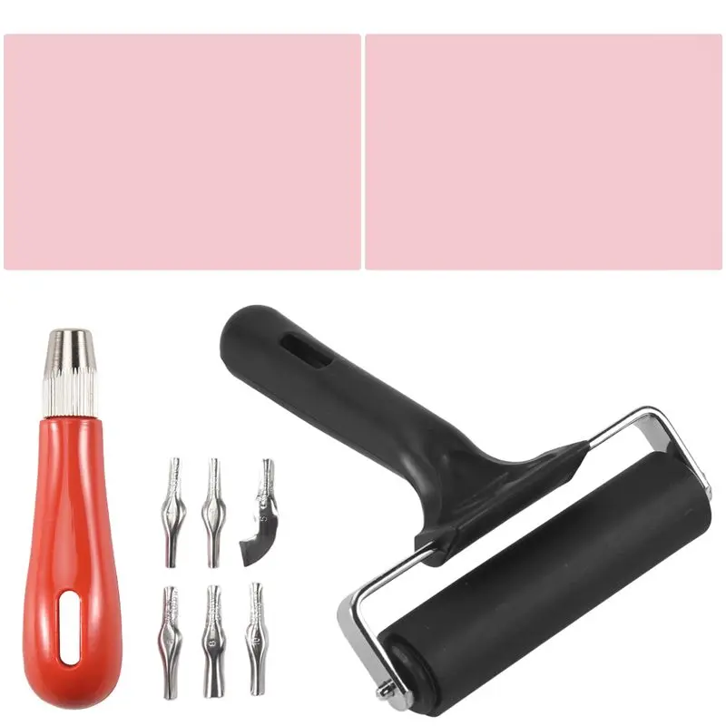 

AS94-Rubber Stamp Making Kit,Block Printing Tool Kit,Linoleum Cutter With 6 Type Blades,Tracing Paper For Craft Stamp Carving