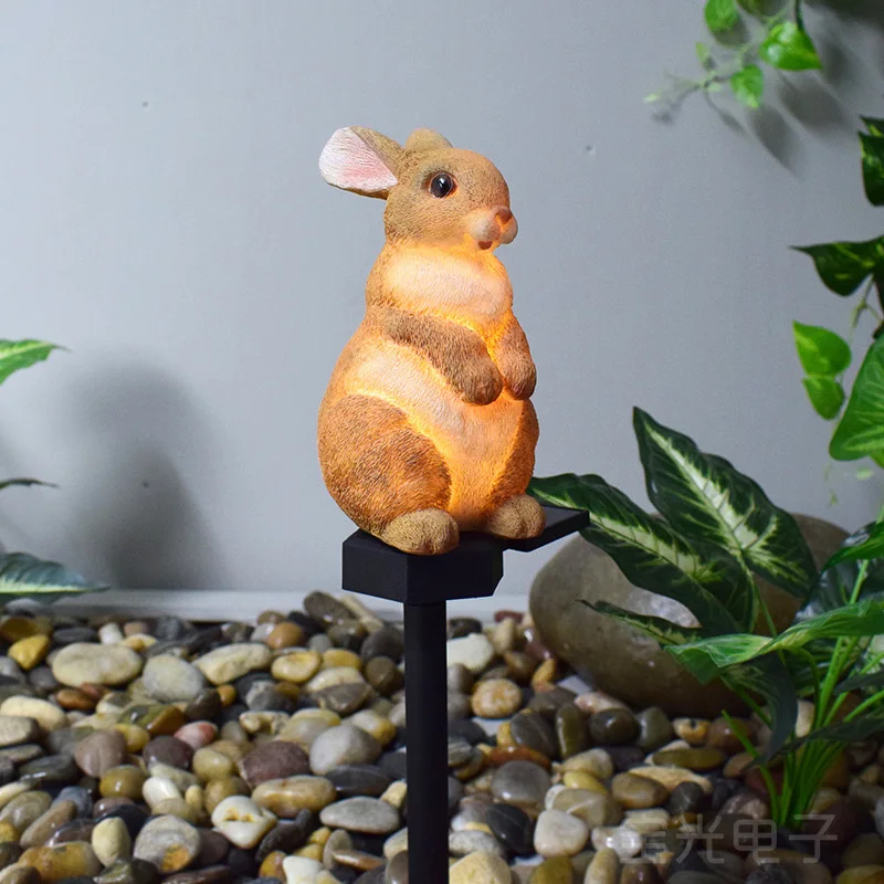Modern Courtyard Waterproof Solar Lights New Rabbit Shape Lawn Garden Floor Insertion Landscape Led Outdoor Decorate Resin Lamps