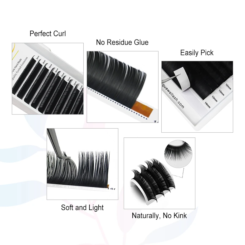 Quewel Individual Eyelash Extensions False Mink Lashes Professional Silk Lash Extension Wholesale Single EyeLashes Makeup Cilia