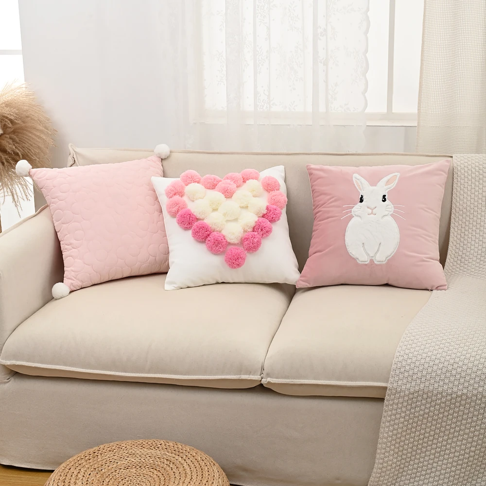 BUYNOW Bestickter Hasen-Kissenbezug aus Samt, Plüschiger Kuschel-Kissenbezug, Sofa-Polsterung, Komfortables Dekoratives Kissen – Detail 7